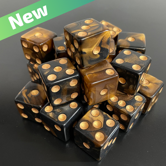 16mm Dice Square Pearl Black-Gold (Gold pips)