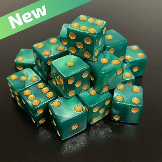 16mm Dice Square Pearl Jade (Gold pips)