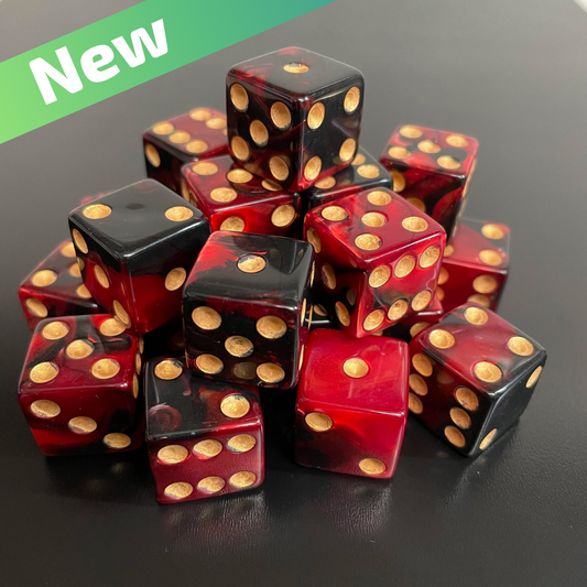 16mm Dice Square Pearl Red-Black (Gold pips)