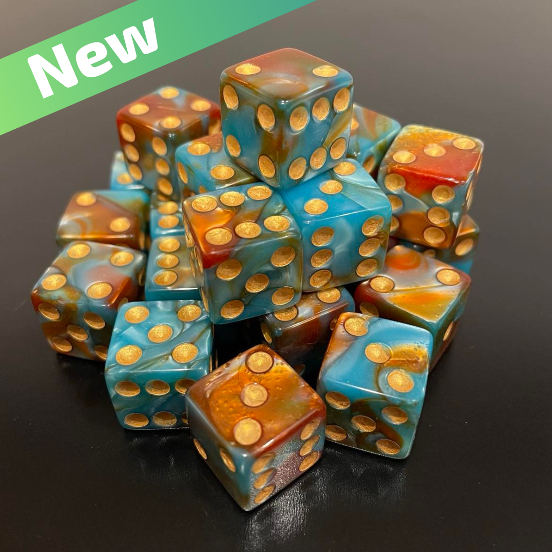 16mm Dice Square Pearl Teal-Copper (Gold pips)