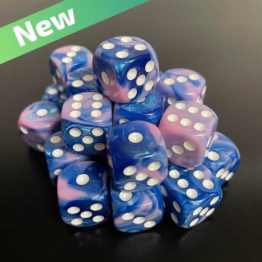 16mm Dice Glossy Pearl Pink-Blue (White pips)