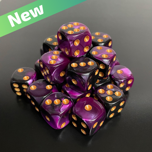 16mm Dice Glossy Pearl Purple-Black (Gold pips)