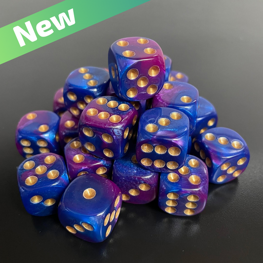 16mm Dice Glossy Pearl Purple-Blue (Gold pips)