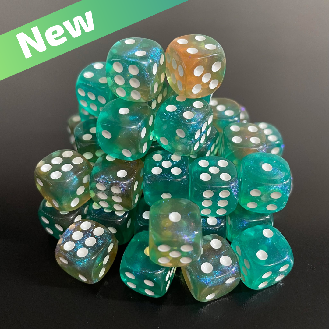 12mm Dice Transparent Green-Yellow Opal (White pips)