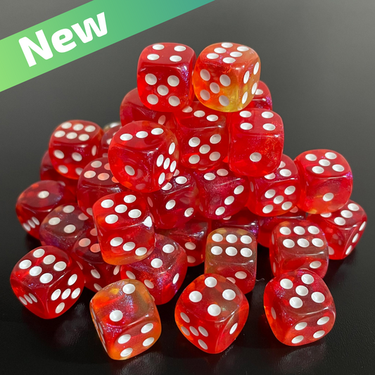 12mm Dice Transparent Red-Orange Opal (White pips)