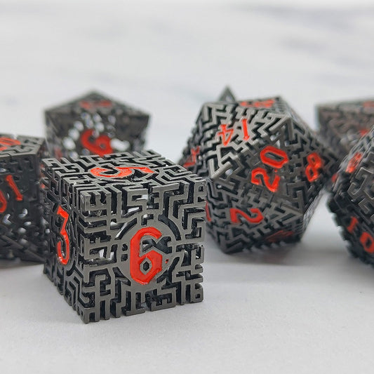 D&D Dice Set Metal Maze - Nickel (Orange)