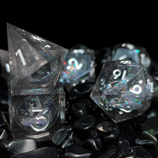 D&D Dice Set Sharp Edge Liquid Core - Noir (Silver)