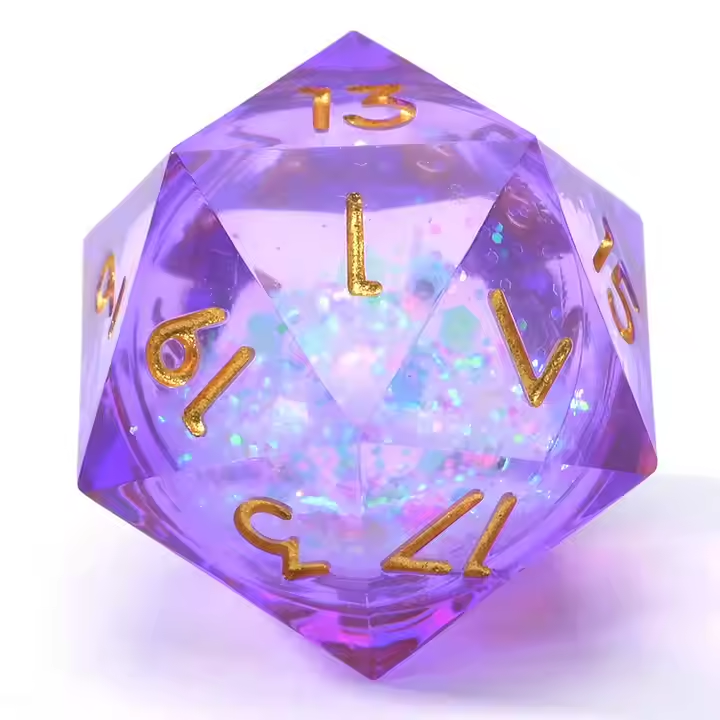 D&D Dice Set Sharp Edge Liquid Core - Pale Lilac (Gold)
