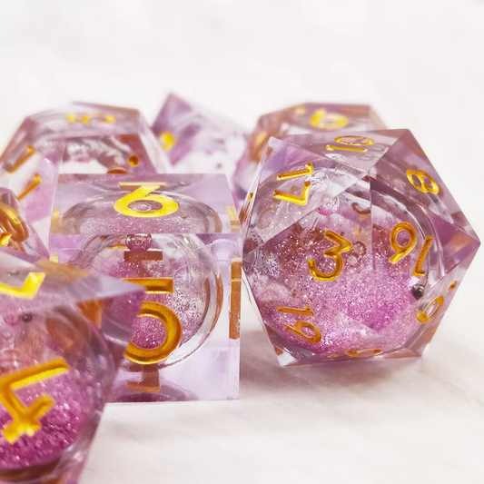D&D Dice Set Sharp Edge Liquid Core - Pink Diamond (Gold)