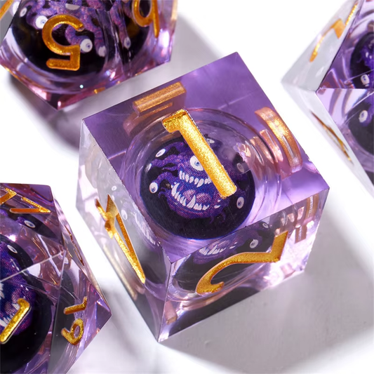 D&D Dice Set Sharp Edge Liquid Core - Purple Beholder