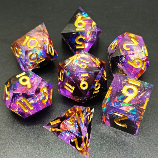 D&D Dice Set Sharp Edge - Purple Candy (Gold)