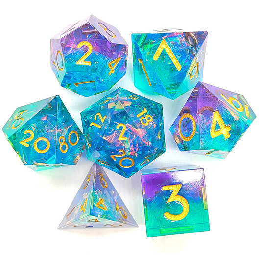 D&D Dice Set Sharp Edge - Purple Gelatinous Cube (Gold)