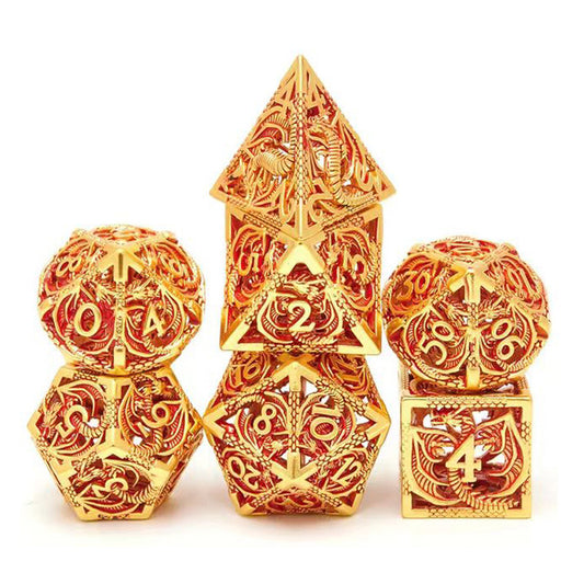 D&D Dice Set Metal Dragon - Red (Gold)