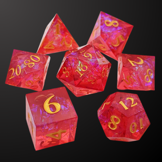 D&D Dice Set Sharp Edge - Red Magic (Gold)