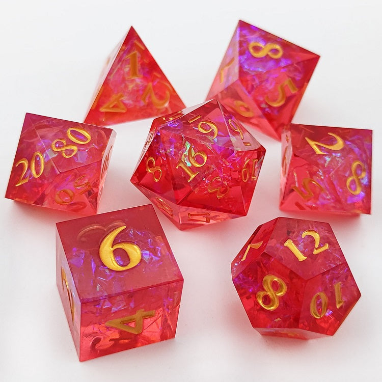 D&D Dice Set Sharp Edge - Red Magic (Gold)