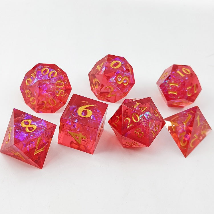 D&D Dice Set Sharp Edge - Red Magic (Gold)