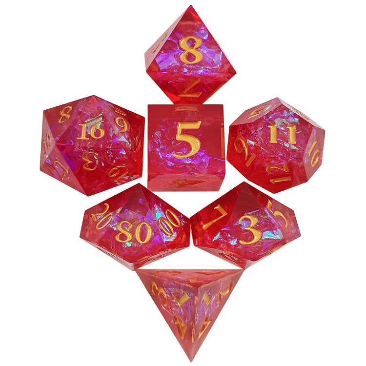 D&D Dice Set Sharp Edge - Red Magic (Gold)