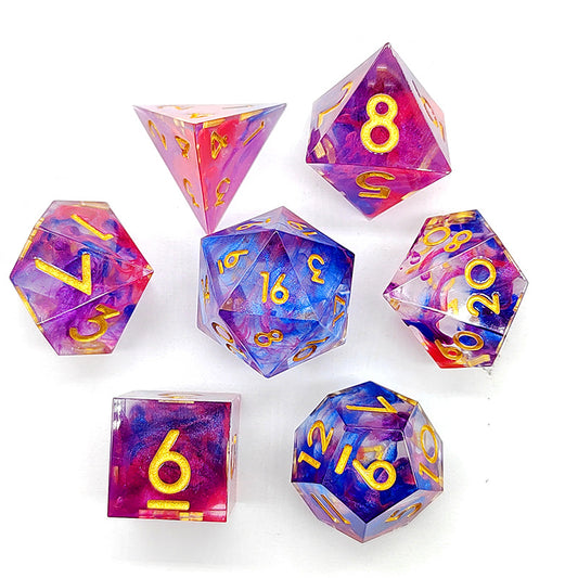 D&D Dice Set Sharp Edge - Riot Red Blue (Gold)