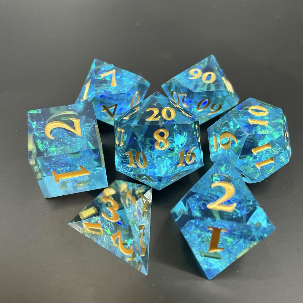 D&D Dice Set Sharp Edge - Underwater (Gold)