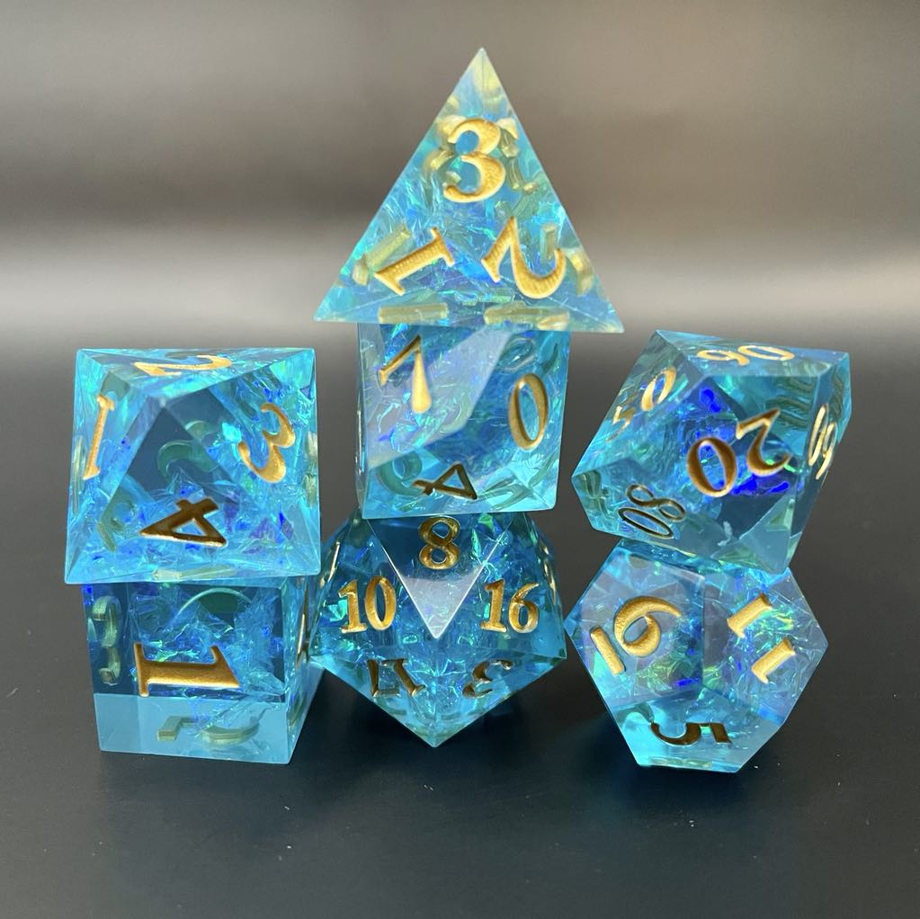 D&D Dice Set Sharp Edge - Underwater (Gold)