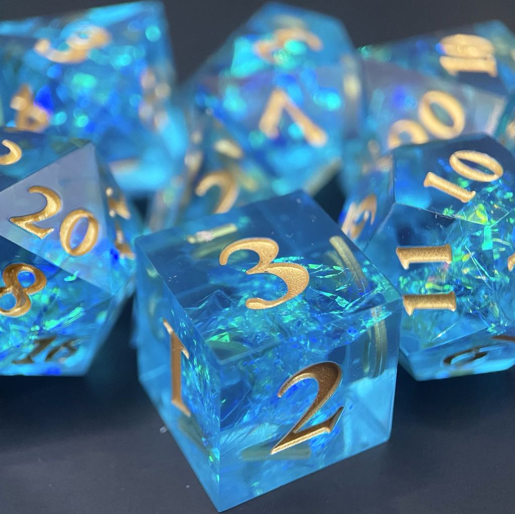 D&D Dice Set Sharp Edge - Underwater (Gold)