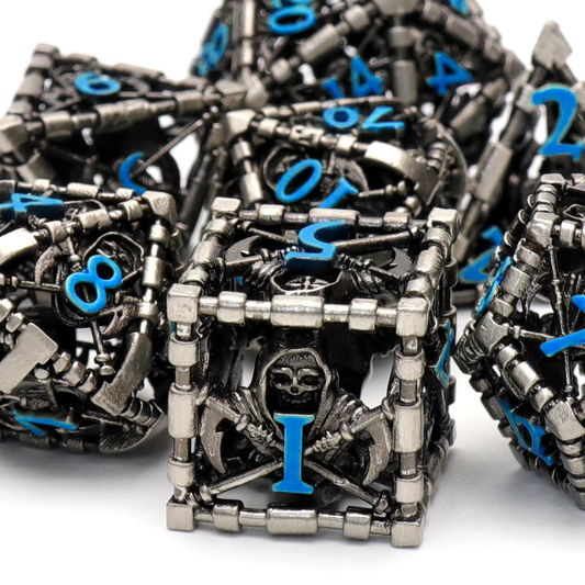 D&D Dice Set Metal Reaper - Silver (Blue)