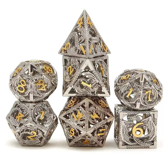 D&D Dice Set Metal Dragon -Silver (Gold)