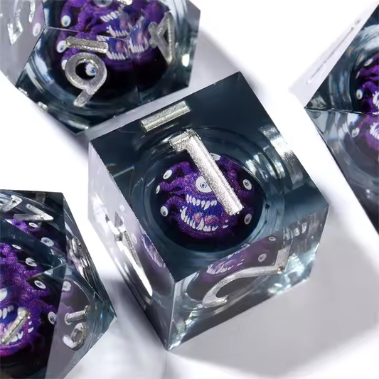 D&D Dice Set Sharp Edge Liquid Core - Smoky Purple Beholder