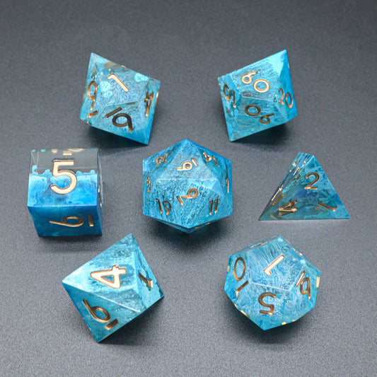 D&D Dice Set Sharp Edge - Snowstorm Blue (Gold)