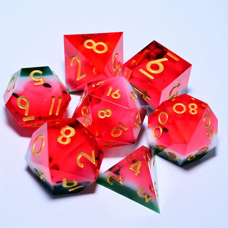 D&D Dice Set Sharp Edge - Watermelon (Gold)