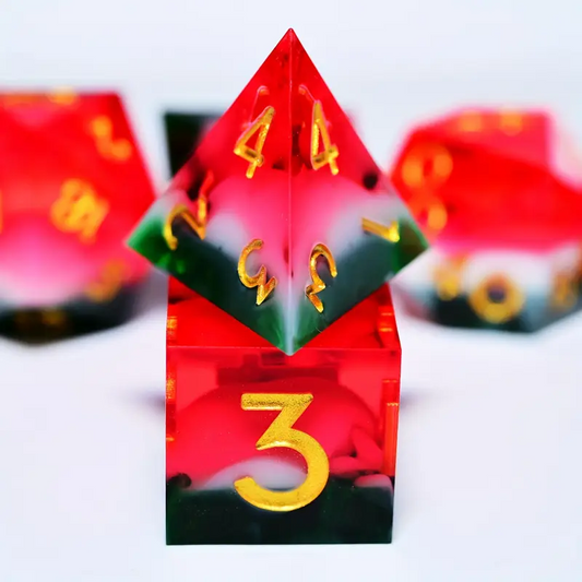 D&D Dice Set Sharp Edge - Watermelon (Gold)
