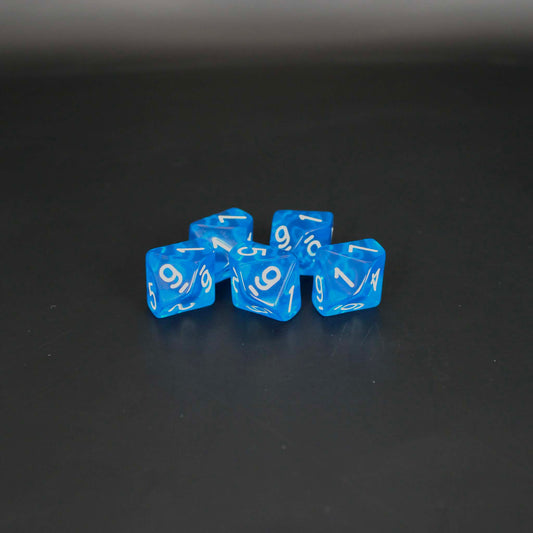 D10s (5) Transparent Blue dice