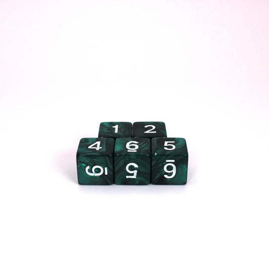D6s (5) Pearl Black-Turquoise dice