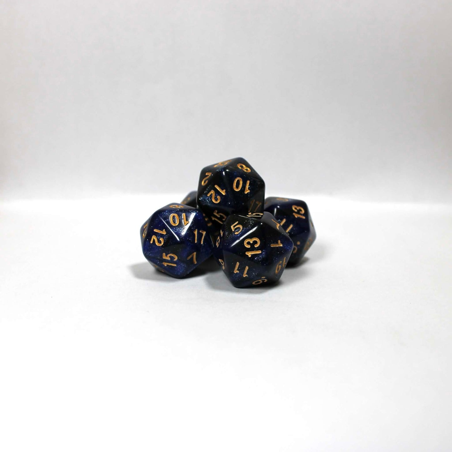 D20s (5) Pearl Blue & Black (gold) dice