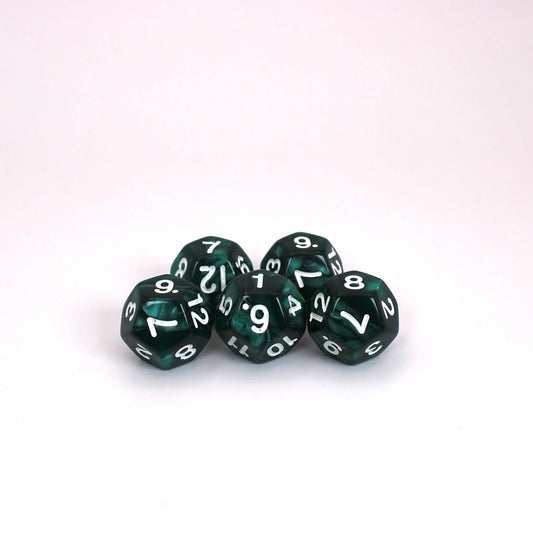 D12s (5) Pearl Black-Turquoise dice