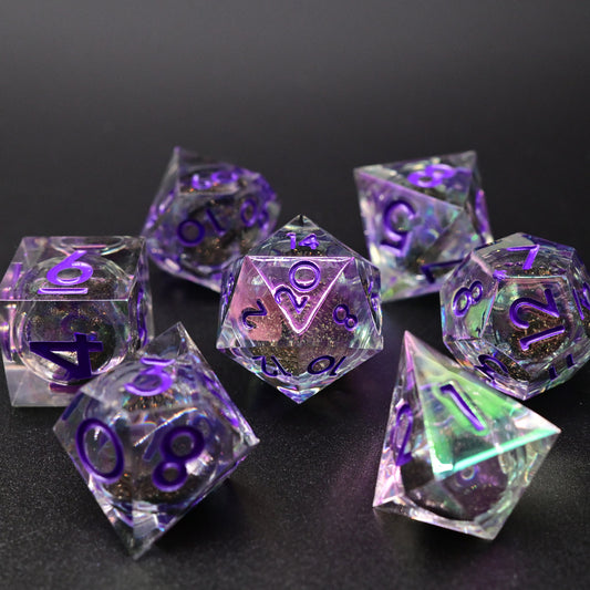 D&D Dice Set Sharp Edge Liquid Core - Colour Shift Dark (Purple)