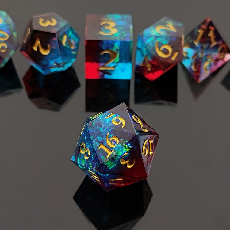 D&D Dice Set Sharp Edge - Red vs. Blue (Gold)