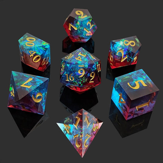 D&D Dice Set Sharp Edge - Red vs. Blue (Gold)