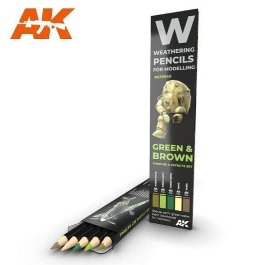 Watercolor Pencil Green & Brown Camouflages Set