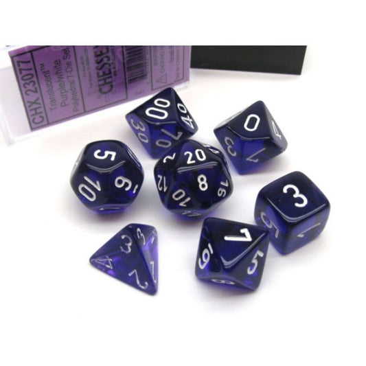 Translucent Polyhedral Purple/White 7-Die Set