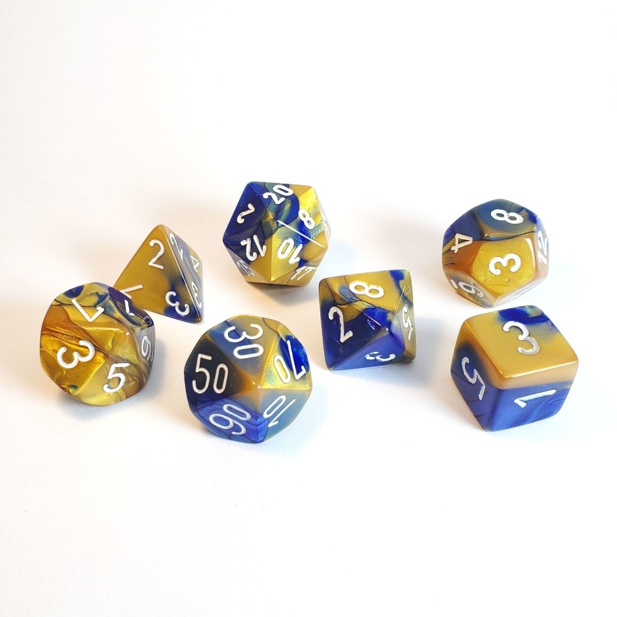 Gemini Polyhedral Blue-Gold/White 7-Die Set