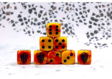 Hundred Kingdom Faction Dice on Red swirl Dice (Special Order)